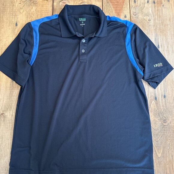 Izod Pro Series Golf Shirt Size L Black Blue Vented - Picture 3 of 9